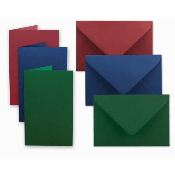 15x Kartenpaket DIN A6 / C6 in Dunkelrot, Dunkelblau, Dunkelgrün - Faltkarten mit Falz A6 10,5 x 14,8 cm & Umschläge C6 11,4 x 16,2 cm - Für Einladungen und Grußkarten