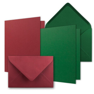 50x Karten-Set DIN B6  - Dunkelrot - Dunkelgrün - 12 x 17 cm Faltkarten mit Umschläge - 2 Farben - Nassklebung