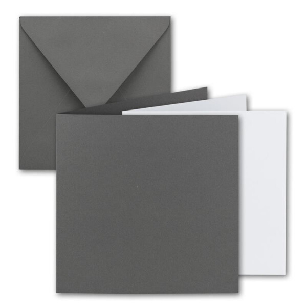 100x Quadratisches Falt-Karten Set - 15 x 15 cm - mit Brief-Umschlägen & Einlegeblättern - Graphit - FarbenFroh by GUSTAV NEUSER