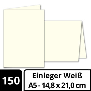 150x faltbares Einlege-Papier für DIN A5 Doppelkarten - naturweiß - 297 x 210 mm (210 x 148 mm gefaltet) - ideal zum Bedrucken mit Tinte und Laser - hochwertig mattes Papier von GUSTAV NEUSER