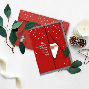 10x Weihnachtskarten-Set DIN A6 mit rotem Weihnachtsmann Motiv - Faltkarten mit passenden Umschlägen - Modern Abstrakt - Weihnachtsgrüße für Firmen und Privat