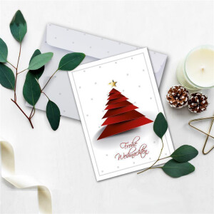 50x Weihnachtskarten-Set DIN A6 in Weiß mit  rotem Design Weihnachtsbaum - Faltkarten mit passenden Umschlägen - Weihnachtsgrüße für Firmen und Privat