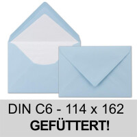 250 Briefumschläge Hellblau - DIN C6 - gefüttert mit weißem Seidenpapier - 80 g/m² - 11,4 x 16,2 cm - Nassklebung - NEUSER PAPIER