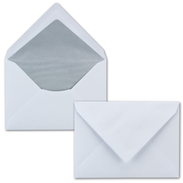 75x Briefumschläge Weiß DIN C6 gefüttert mit Seidenpapier in Silber 100 g/m² 11,4 x 16,2 cm mit Nassklebung ohne Fenster