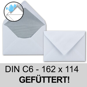 250x Briefumschläge Weiß DIN C6 gefüttert mit Seidenpapier in Silber 100 g/m² 11,4 x 16,2 cm mit Nassklebung ohne Fenster