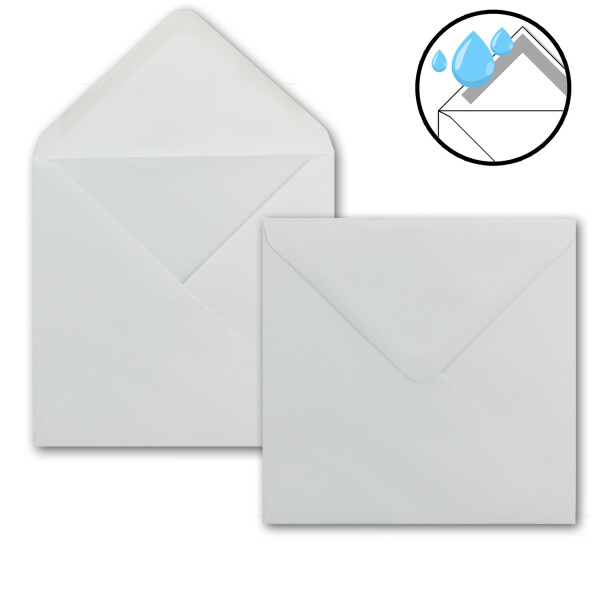 50 Quadratische Briefumschläge 15,5x15,5 Cm | Weiß | 120 G/m² | Feuchtklebend | Inkl. 2 Tischkarten