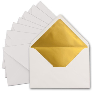 50x DIN C5 Kuverts 15,7 x 22,5 cm in weiß mit goldenem Seidenfutter - Nassklebung - Blanko Brief-Umschläge - Post-Umschläge ohne Fenster im C5 Format - Marke: FarbenFroh by GUSTAV NEUSER
