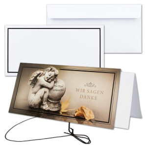 25x Trauerkarten-Set Angel - Engel-Motiv - DIN Lang Danksagung Komplett-Paket mit Umschlag & Einlege-Blätter & schwarzem Schmuck-Band - in stabiler Box - Trauer-Papiere by GUSTAV NEUSER