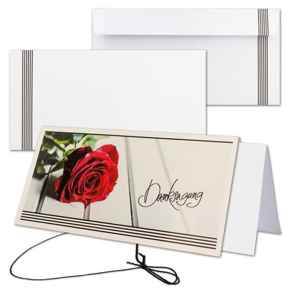 10x Trauerkarte mit Umschlag Set Danksagung - Rose- DIN Lang Quer-Format - Danksagungskarten Trauerkarten nach Beerdigung - Trauer-Papiere by GUSTAV NEUSER