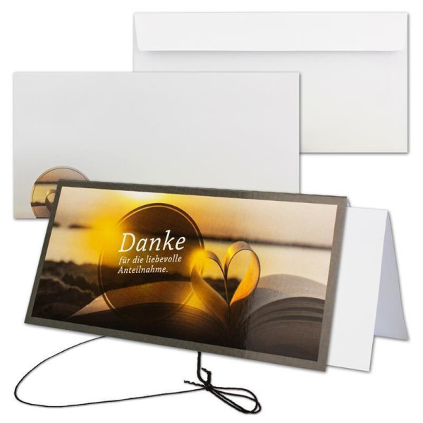 10x Trauerkarte mit Umschlag Set Danksagung - Herz- DIN Lang Quer-Format - Danksagungskarten Trauerkarten nach Beerdigung - Trauer-Papiere by GUSTAV NEUSER