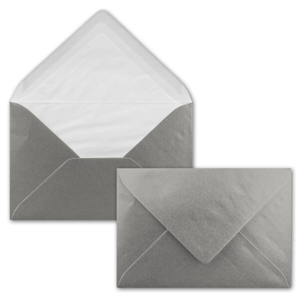 100 Briefumschläge Silber Metallic Glänzend - DIN C6 - gefüttert mit weißem Seidenpapier - 90 g/m² - 11,4 x 16,2 cm - Nassklebung - NEUSER PAPIER