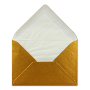 300 Briefumschläge Gold Metallic Glänzend - DIN C6 - gefüttert mit weißem Seidenpapier - 90 g/m² - 11,4 x 16,2 cm - Nassklebung - NEUSER PAPIER