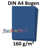 100 DIN A4 Papierbogen Planobogen - Nachtblau (Blau) - 160 g/m² - 21 x 29,7 cm - Bastelbogen Ton-Papier Fotokarton Bastel-Papier Ton-Karton - FarbenFroh
