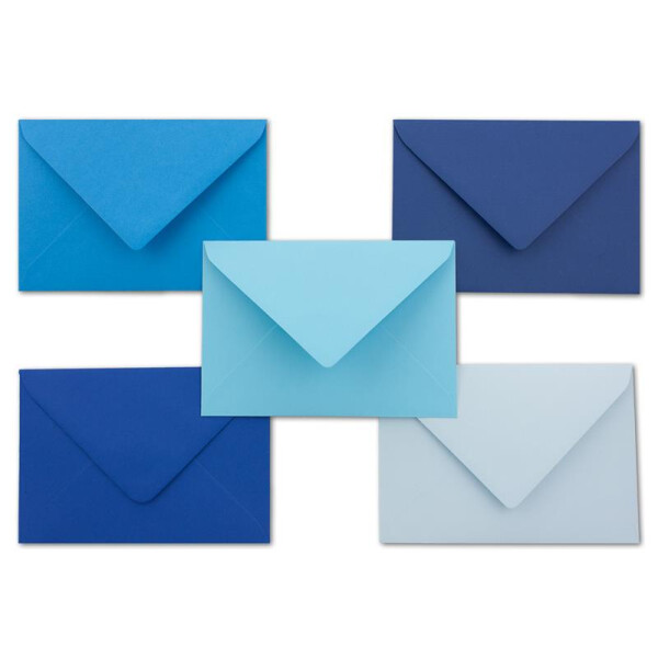 100x Umschlagpaket - DIN C6 - ca. 11,4 x 16,2 cm - die Blauen - 5 Farben je 20 Umschläge - 120 g/m² - Serie Farbenfroh