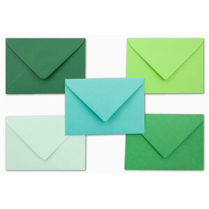 250x Umschlagpaket - DIN C6 - ca. 11,4 x 16,2 cm - die Grünen - 5 Farben je 50 Umschläge - 120 g/m² - Serie Farbenfroh