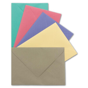 250x Umschlagpaket - DIN C6 - ca. 11,4 x 16,2 cm - die Neuen - 5 Farben je 50 Umschläge - 120 g/m² - Serie Farbenfroh