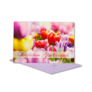 Glückwunschkarte 30 Set mit Umschlägen Lila - Dankeskarte Motiv Blume bunte Tulpe - Klapp-Karte DIN B6 17,0 x 11,5 cm - Grußkarte für Geburtstag Hochzeit Geburt Taufe Kommunion Ruhestand