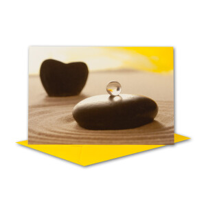 Glückwunschkarte 30 Set mit Umschlägen Gelb - Dankeskarte Motiv Zen Stein mit Murmel auf Sand - Klapp-Karte DIN B6 17,0 x 11,5 cm - Grußkarte für Geburtstag, Ruhestand
