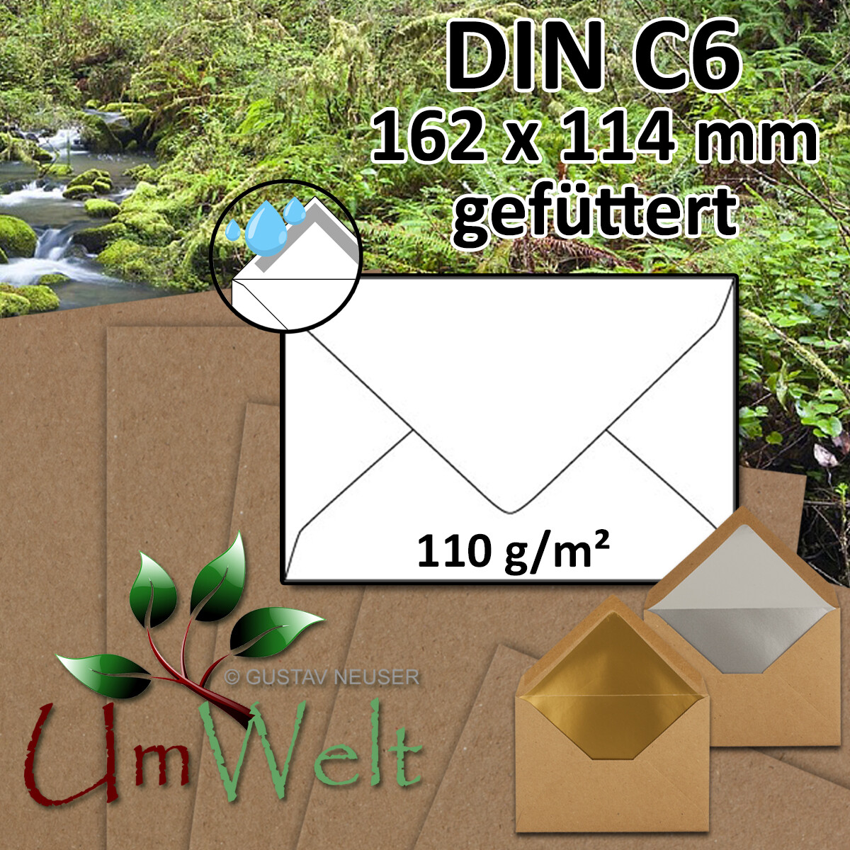 rot gefüttert DIN C6-114 x 162 mm 100 Stück Weiß Enveloppes blanches doublées rouges 100 g//m²