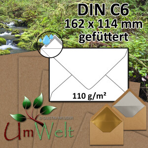 DIN C6 Briefumschlag - Kraftpapier - mit Gold- und...