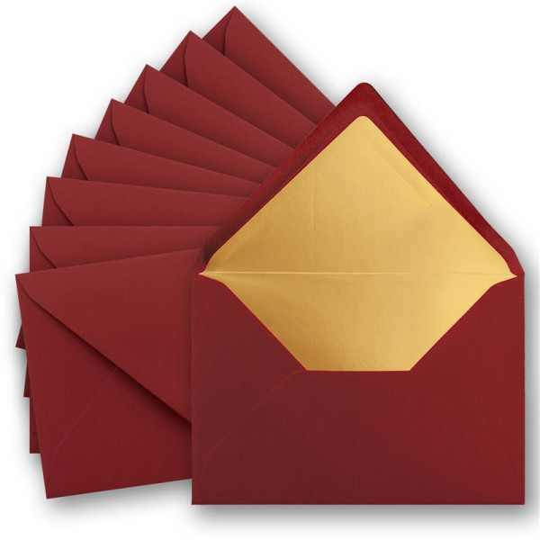 25x metallic Gold-gefütterte Brief-Umschläge DIN C5, dunkel-rot - 156 x 220 mm - Nassklebung mit spitzer Klappe - FarbenFroh by GUSTAV NEUSER