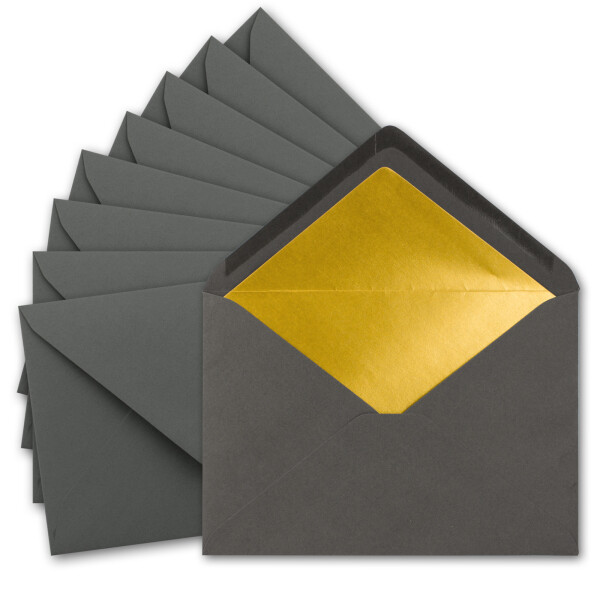 100x metallic Gold-gefütterte Brief-Umschläge DIN C5, anthrazit - 156 x 220 mm - Nassklebung mit spitzer Klappe - FarbenFroh by GUSTAV NEUSER
