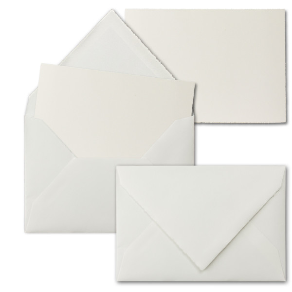 70 Kartenset aus Büttenpapier - DIN A6 Einzelkarten 105 x 148 mm mit DIN C6 Umschläge 114 x 162 mm - Farbe: Weiß - Büttenkarten