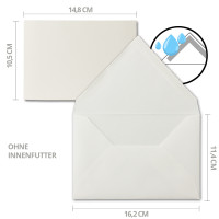 70 Kartenset aus Büttenpapier - DIN A6 Einzelkarten 105 x 148 mm mit DIN C6 Umschläge 114 x 162 mm - Farbe: Weiß - Büttenkarten