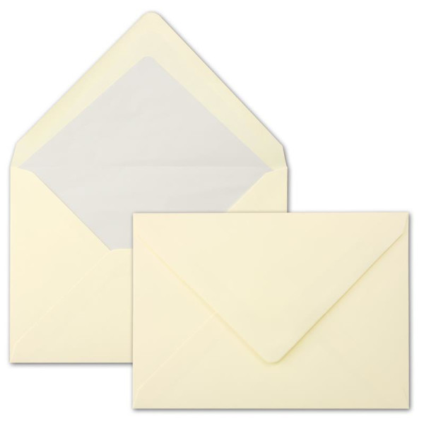 50 Brief-Umschläge Creme - DIN C5 - gefüttert - 90 g/m² - 16,2 x 22,9 cm - Nassklebung mit spitzer Klappe - hochwertige Kuverts - von GUSTAV NEUSER