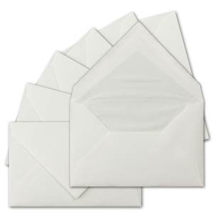 75 Stück C6 Vintage Brief-Umschläge, Büttenpapier, 11,4 x 16,2 cm, Weiß halbmatt - gefütterte Brief-Kuverts