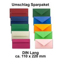 25x farbige Brief-Umschläge gemischt - DIN Lang - 110 x 220 mm - bunte Mischung - Haftklebung / Nassklebung - Mit und Ohne Futter - GUSTAV NEUSER