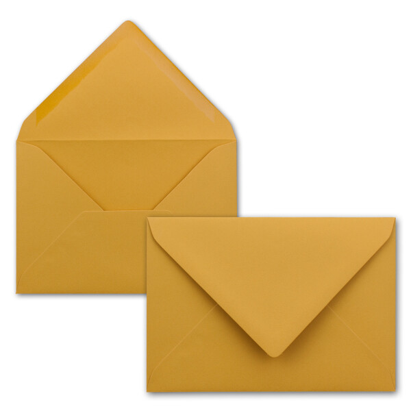 50 Brief-Umschläge - Ocker-Gelb - DIN C6 - 114 x 162 mm - Kuverts mit Nassklebung ohne Fenster für Gruß-Karten & Einladungen - Serie FarbenFroh