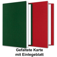 Kartenpaket DIN A6 + C6 in Rot und Grün - 30 Doppelkarten und 30 Briefumschläge - Mit 50 Einlege-Faltblättern - Karten mit Strukturprägung inklusive Geschenkschachtel