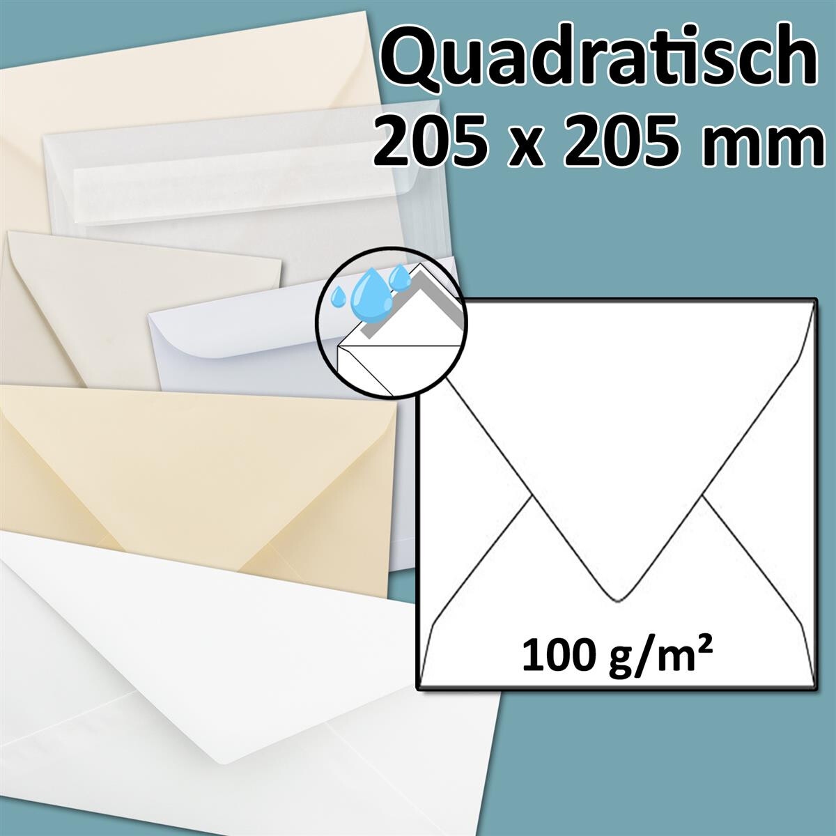 quadratischer Briefumschlag - Naßklebung- 20,5 x...
