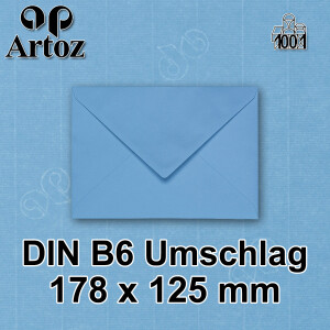 ARTOZ 200x Briefumschläge gerippt - Marienblau - DIN B6 178 x 125 mm - Kuvert ohne Fenster - Umschläge mit Nassklebung - Spitze Verschlusslasche
