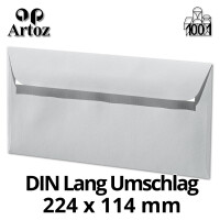 ARTOZ 250x Briefumschläge DIN Lang Licht-Grau 100 g/m² selbstklebend - DL 224x114 mm - Kuvert ohne Fenster - Umschläge mit Haftklebung Abziehstreifen