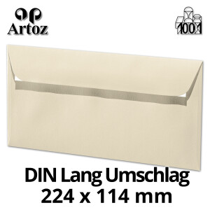 ARTOZ 250x Briefumschläge DIN Lang Chamois 100 g/m² selbstklebend - DL 224x114 mm - Kuvert ohne Fenster - Umschläge mit Haftklebung Abziehstreifen