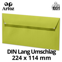 ARTOZ 50x Briefumschläge DIN Lang Limette 100 g/m² selbstklebend - DL 224x114 mm - Kuvert ohne Fenster - Umschläge mit Haftklebung Abziehstreifen