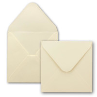 75x Quadratisches Karten-Set mit Briefumschlägen & Einleger - 13,5 x 13,5 cm - Creme / Elfenbein - quadratische blanko Einladungen für Hochzeit und Feste