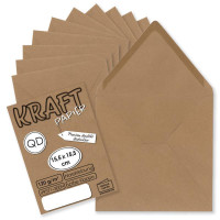 50x Vintage-Umschläge quadratisch aus braunem Kraftpapier - nachhaltig - 15,5 x 15,5 cm - Nassklebung Spitzklappe - NEUSER PAPIER