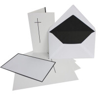 15x Trauerkarten-Set mit Kreuz ca. B6 11,4 x 19,5 cm & Trauer-Umschlägen mit handgeränderten schwarzem Rand & schwarzem Futter, Faltkarten Trauer-Anzeigen