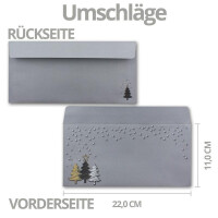 30x Weihnachtskarten-Set DIN Lang in Grau mit Weihnachtsbäumen in Scratch-Optik - Faltkarten mit passenden Umschlägen DIN Lang - Weihnachtsgrüße für Firmen und Privat
