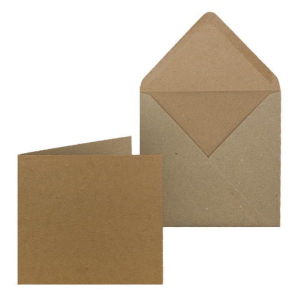 50x Kraftpapier Karten-Set inklusive Briefumschläge quadratisch - Braun - Größe Faltkarten (gefaltet): 14,5 x 14,5 cm - Umschläge 15,5 x 15,5 cm