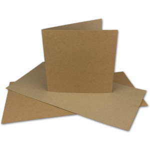 300x Kraftpapier Karten-Set inklusive Briefumschläge quadratisch - Braun - Größe Faltkarten (gefaltet): 14,5 x 14,5 cm - Umschläge 15,5 x 15,5 cm