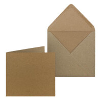 300x Kraftpapier Karten-Set inklusive Briefumschläge quadratisch - Braun - Größe Faltkarten (gefaltet): 14,5 x 14,5 cm - Umschläge 15,5 x 15,5 cm