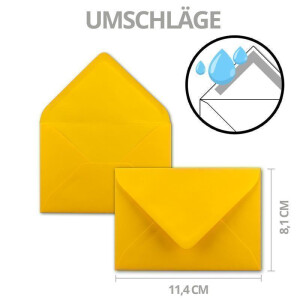 25x Karte mit Umschlag Set aus Einzel-Karten DIN A7 - 10,5x7,3 cm - Gelb mit Brief-Umschlägen C7 Nassklebung ideale Geschenkanhänger