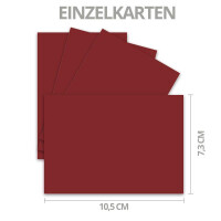 75x Karte mit Umschlag Set aus Einzel-Karten DIN A7 - 10,5x7,3 cm - Dunkelrot mit Brief-Umschlägen C7 Nassklebung ideale Geschenkanhänger