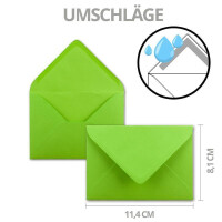 25x Karte mit Umschlag Set aus Einzel-Karten DIN A7 - 10,5x7,3 cm - Hellgrün mit Brief-Umschlägen C7 Nassklebung ideale Geschenkanhänger