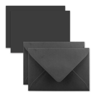 75x Karte mit Umschlag Set aus Einzel-Karten DIN A7 - 10,5x7,3 cm - Schwarz mit Brief-Umschlägen C7 Nassklebung ideale Geschenkanhänger