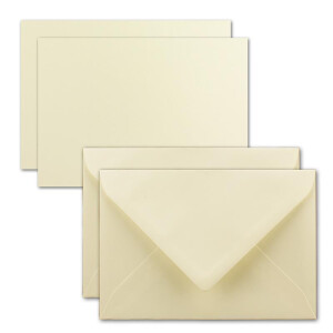 75x Karte mit Umschlag Set aus Einzel-Karten DIN A7 - 10,5x7,3 cm - Vanille mit Brief-Umschlägen C7 Nassklebung ideale Geschenkanhänger